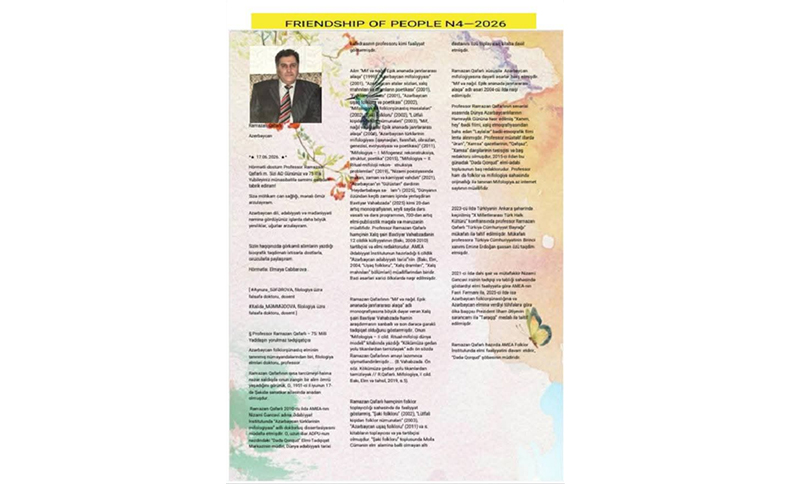 Professor Ramazan Qafarlının 75 illik yubileyi Tacikistanın beynəlxalq jurnalında xüsusi təqdimatla qeyd olunub