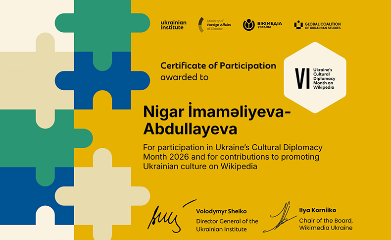 Folklor İnstitutunun gənc əməkdaşı Vikimedia Ukrayna tərəfindən sertifikatla təltif olunub